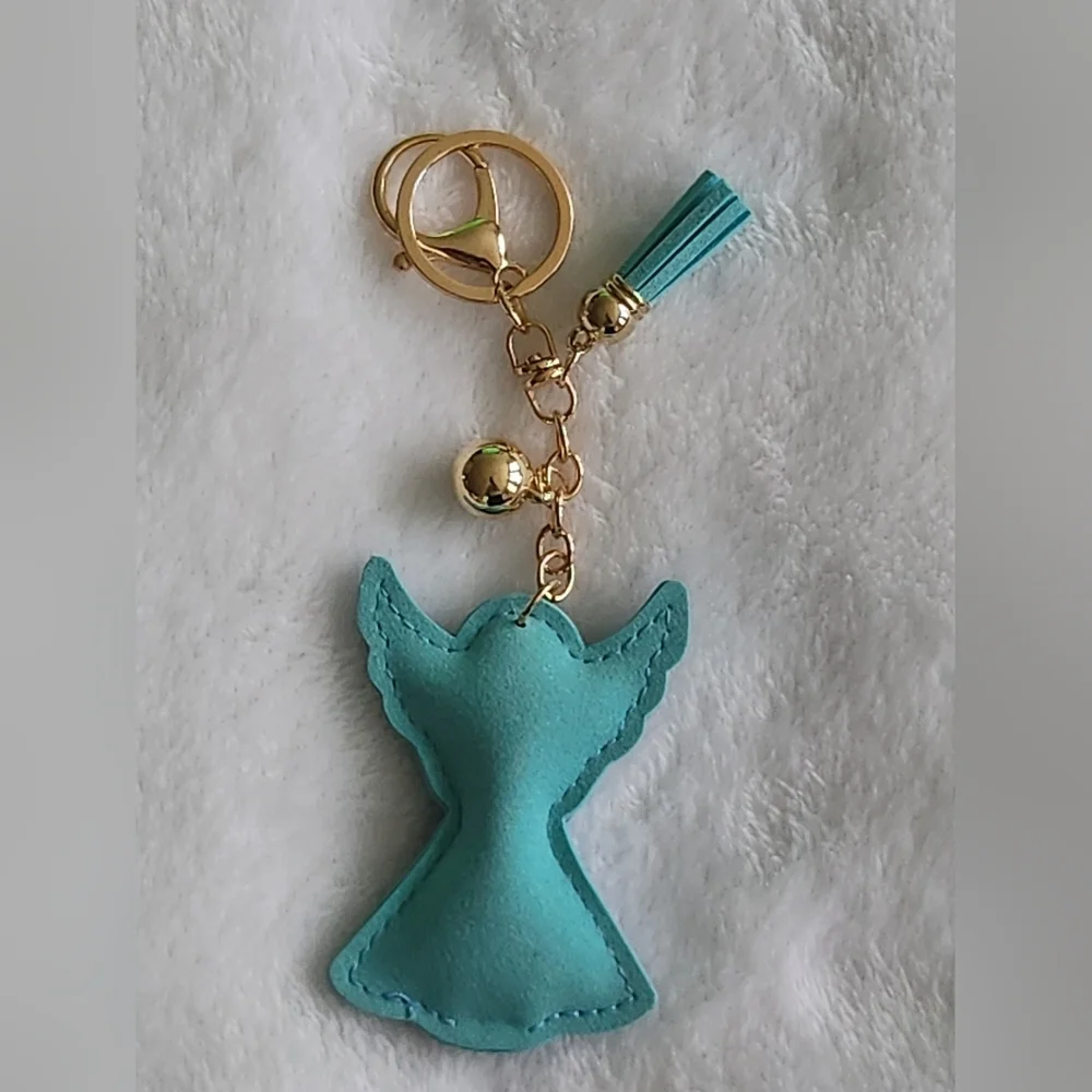 Angel Blue and Gold Rhinestone Keychain Bag Charm